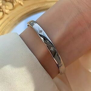 Sterling Silver North Star Starburst Bangle Cuff Bracelet